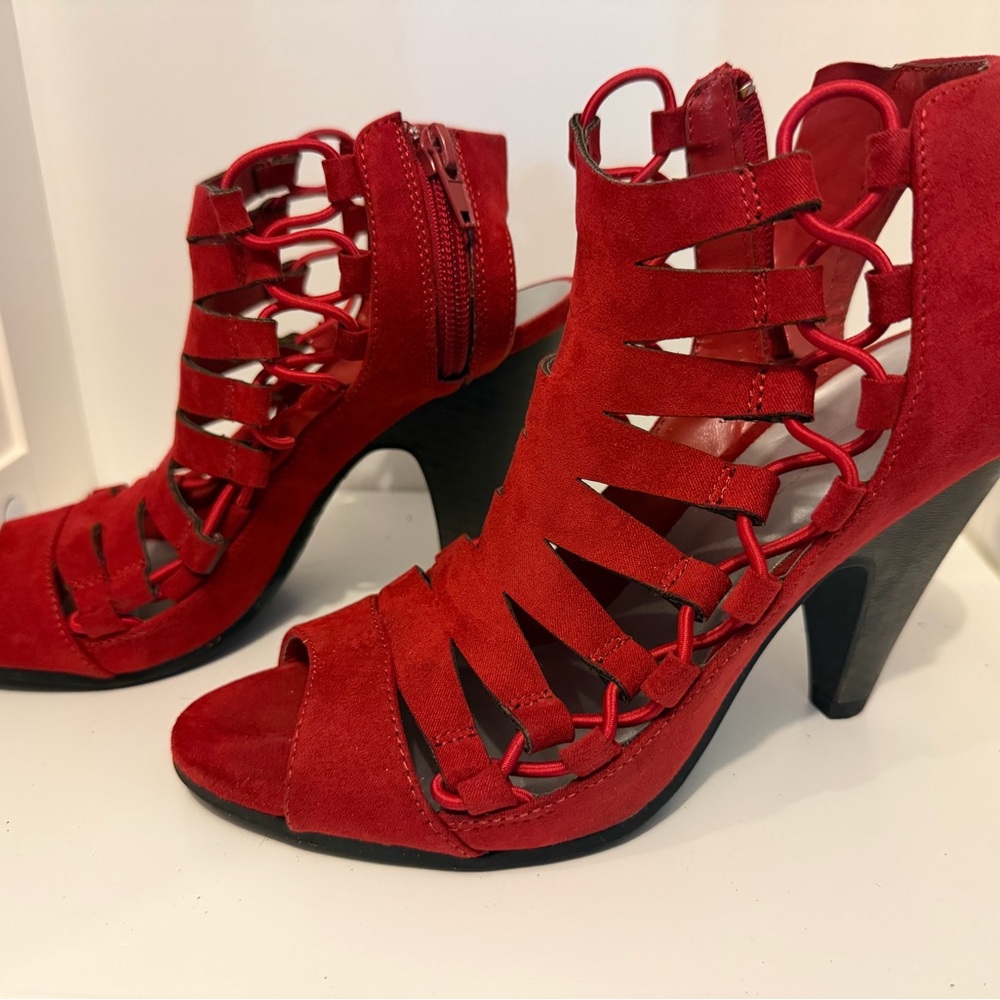 Red Strappy Heeled Sandals